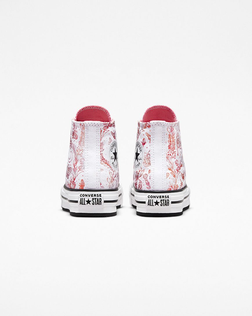 Sapatos Plataforma Converse Chuck Taylor All Star EVA Lift Butterfly Shine Cano Alto Menina Branco Rosa Pretas | PT M083914